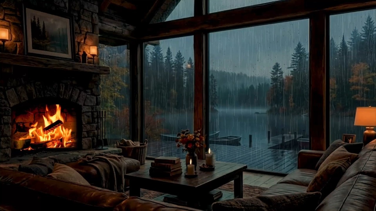 Rainy Night in a Cozy Cabin 🌧️🔥 | Fireplace Sounds with Thunder for Sleep & Relaxation