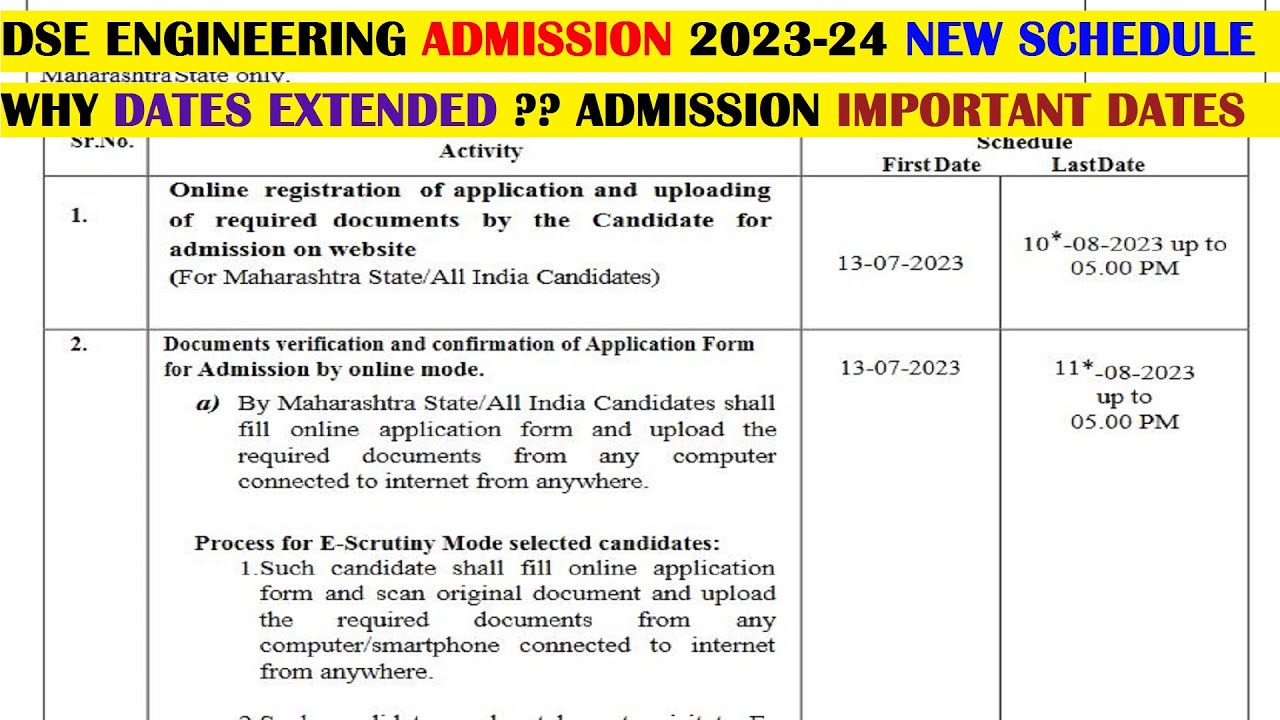 DSE Engineering Admission 2023-24 Schedule Explained || DSE Dates Extended