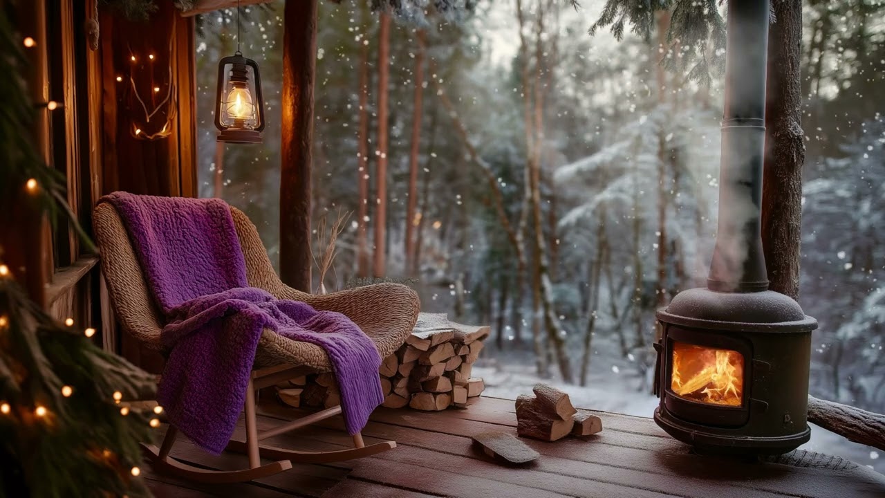 Crackling Fireplace | Winter Treehouse Terrace Ambience