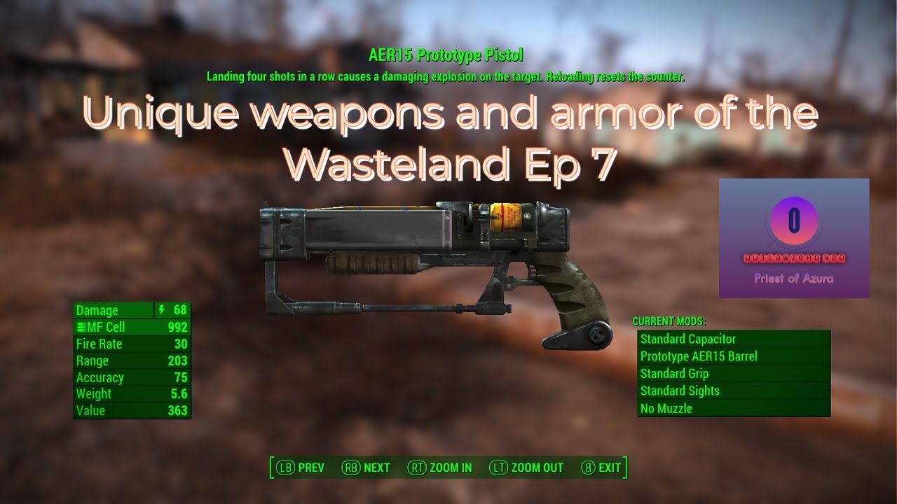 Unique weapons and armor of the wasteland EP 7 AER15 Prototype Pistol (unique unique mod)