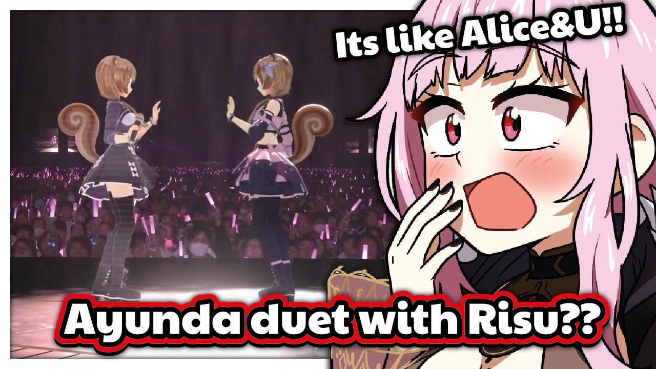 Calli didn't expect that Risu gonna duet with herself (reminds her of Alice&u performance)