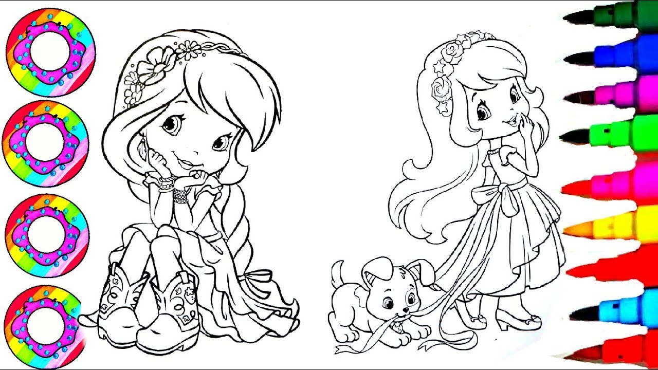 Coloring Drawing Pages Strawberry Shortcake with Red and Yellow Sparkle Hair How To Color l DB