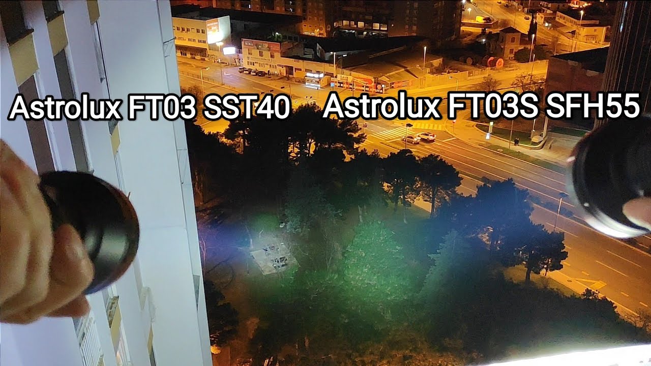 Astrolux FT03S SFH55 Orange Peel Reflector Vs Astrolux FT03 SST40 - Beam Shot Comparison