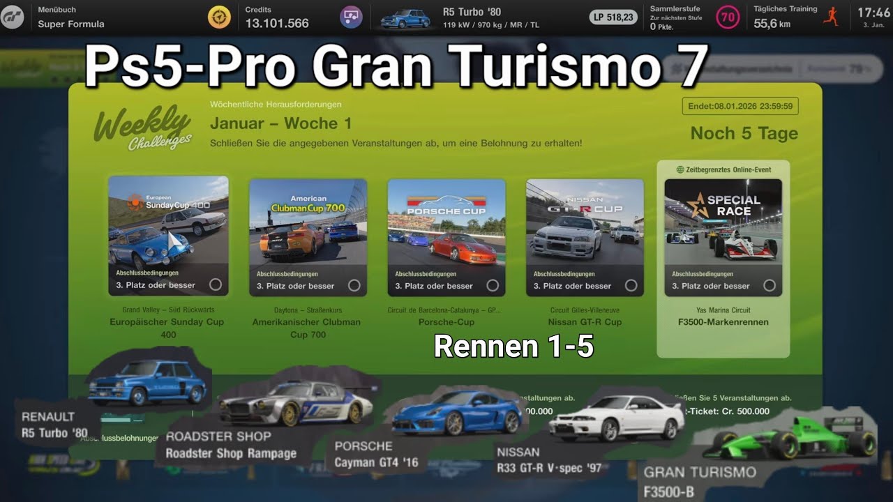 PS5-Pro Gran Turismo 7 Weekend Chellenge Januar  1 Woche 2026 in 4K/60fps