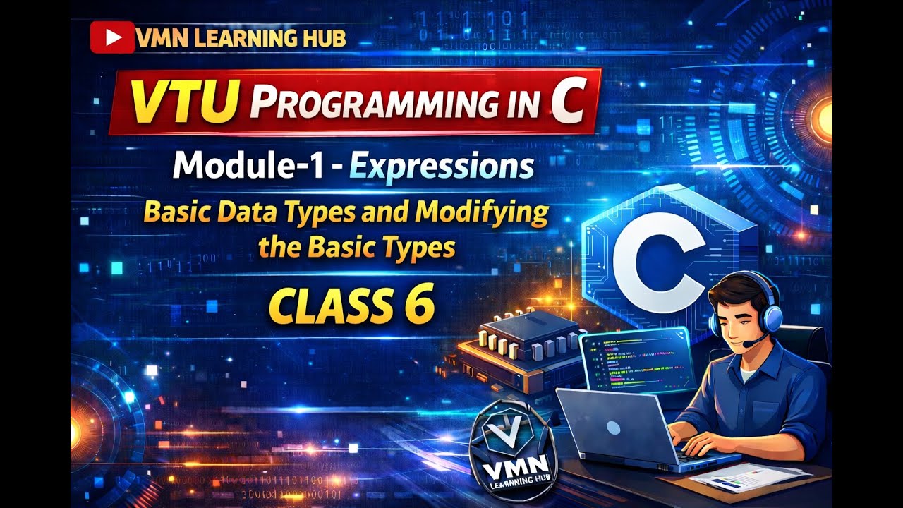 VTU- Programming in C - CLASS 6 - Module-1- Expressions- Basic Data Types, Modifying the Basic Types