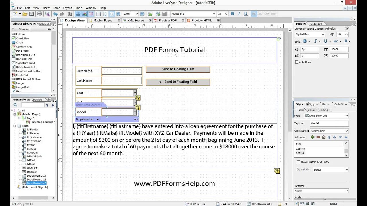 Combining Floating Fields and Dropdowns in Adobe LiveCycle Designer ES 4®