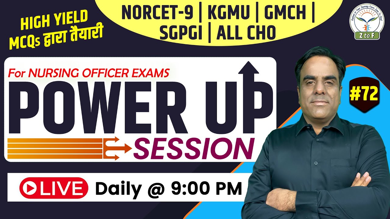 NORCET 9 | KGMU | RRB | GMCH Nursing Officer Exam Prep. | POWER UP By Ram Sir #72 | Z to F Nursing