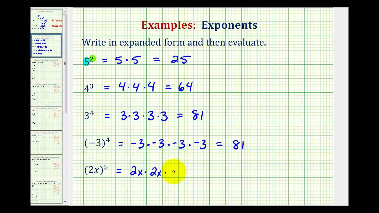 Ex:  Expanding and Evaluating Exponential Notation