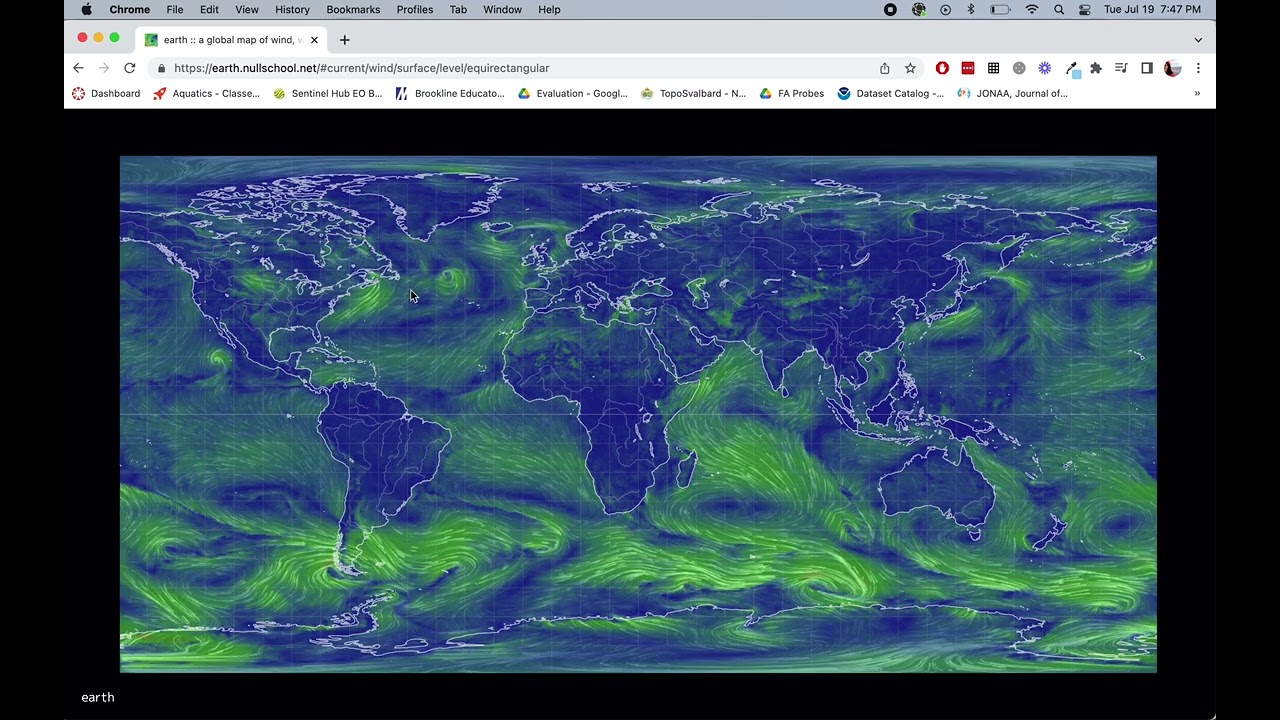 Using the Global Weather Visualization tool at earth.nullschool.net - Part 3: change projections