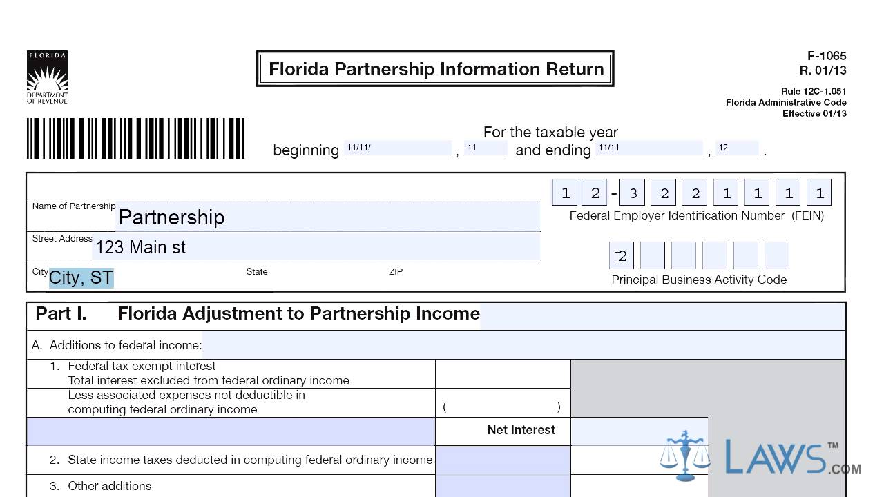 Form F 1065 Florida Partnership Information Return