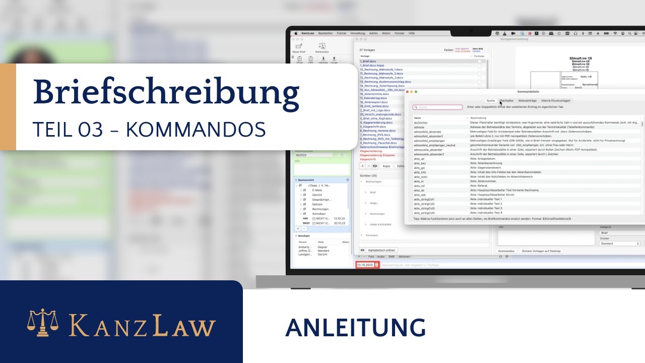 KanzLaw Kanzleisoftware Kommandos für Briefvorlagen