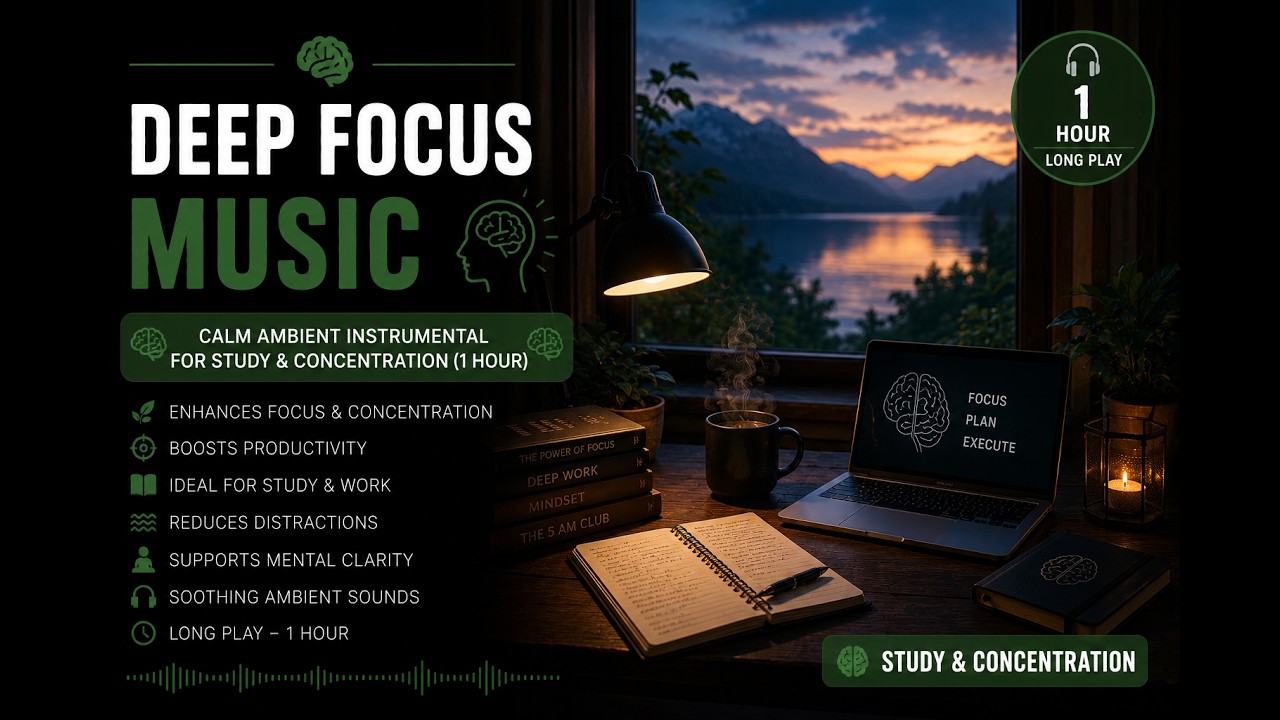 Deep Focus Music 🧠 | Calm Ambient Instrumental for Study & Concentration (1 Hour)