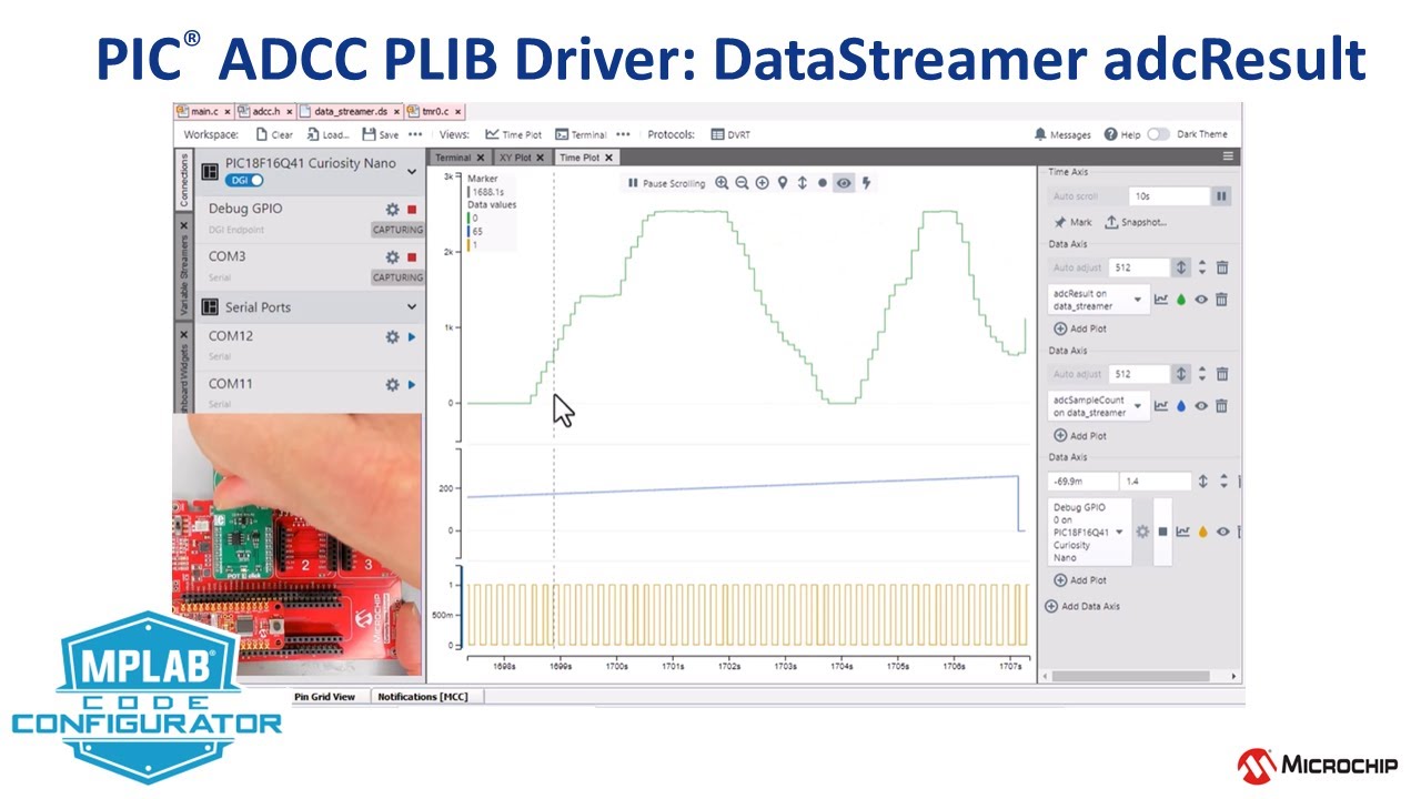 PIC&reg; ADCC PLIB Driver: Using the Data Streamer to Plot Run-time ADC Conversion Results