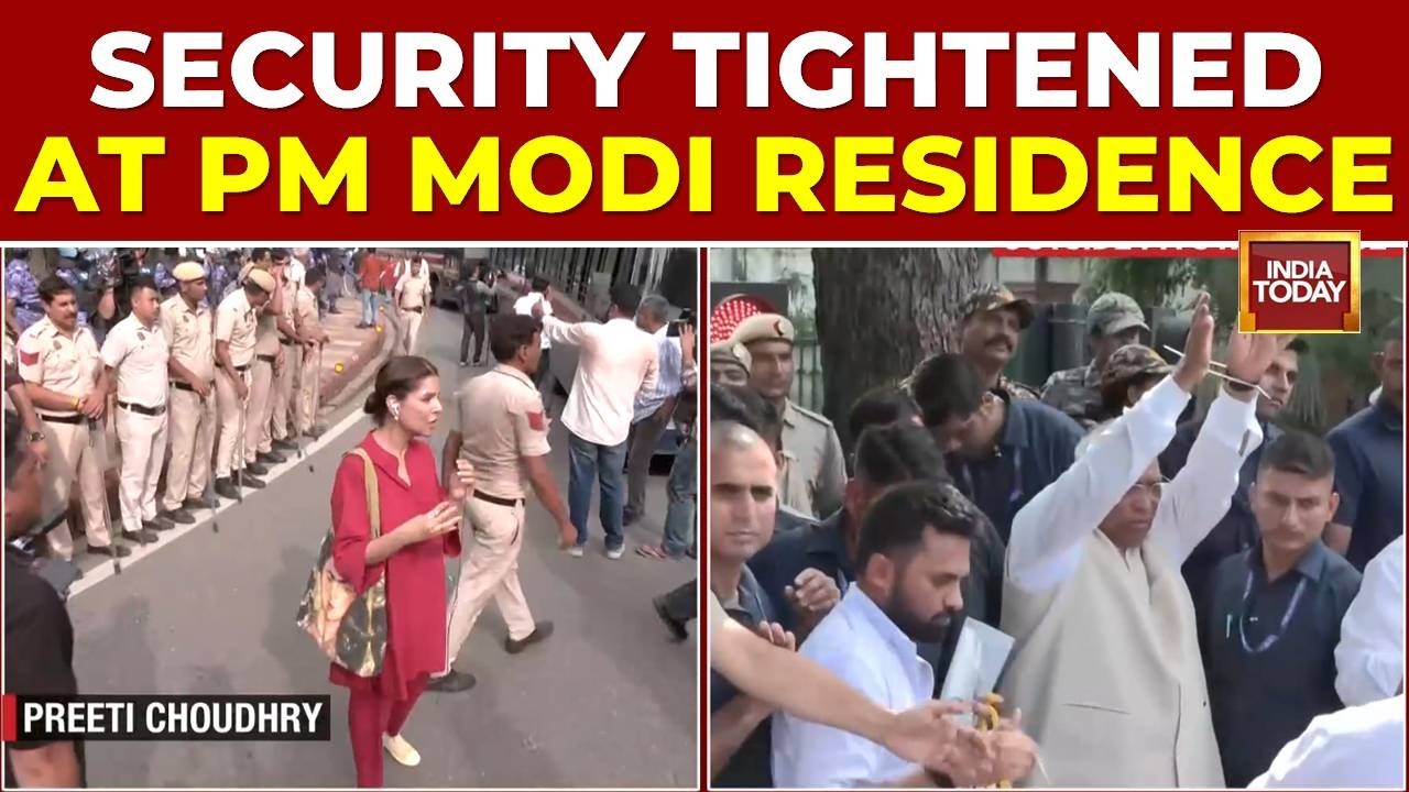 Security Tightened At PM Modi Residence Amid Congress Protest | Rahul Gandhi | Priyanka | Kharge