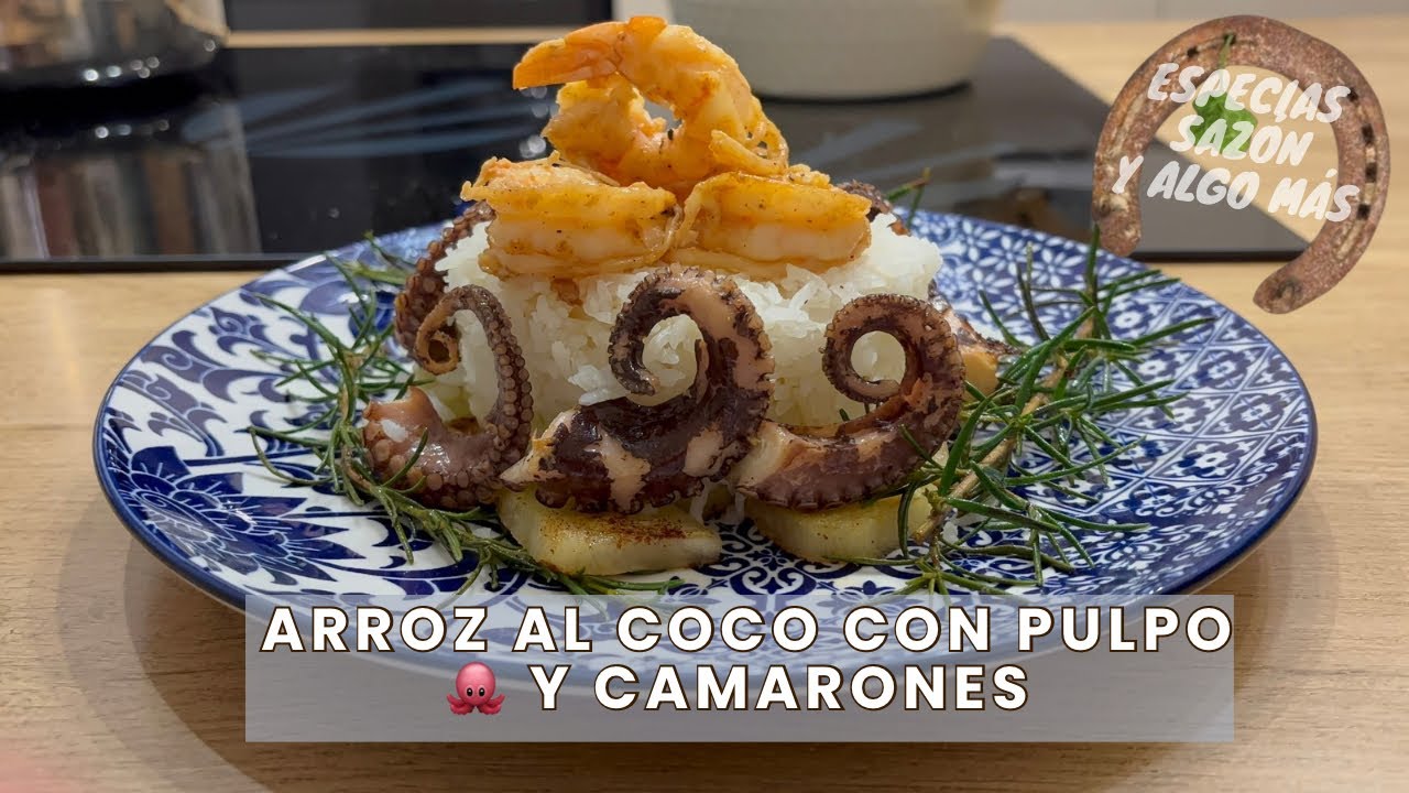 Delicioso arroz 🍚 al coco con pulpo 🐙 y  camarones🍤 