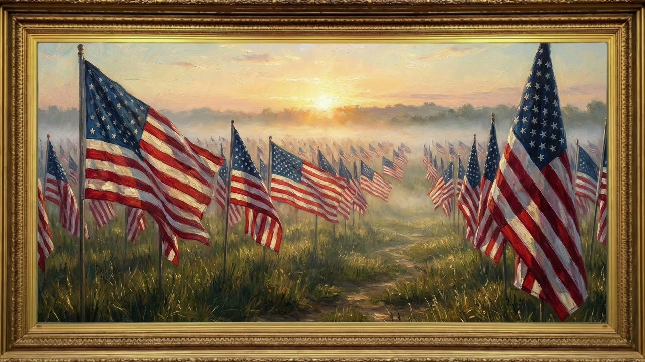 American Flags for Memorial Day | Framed Oil Painting Art TV Background | Screensaver 2 Hours