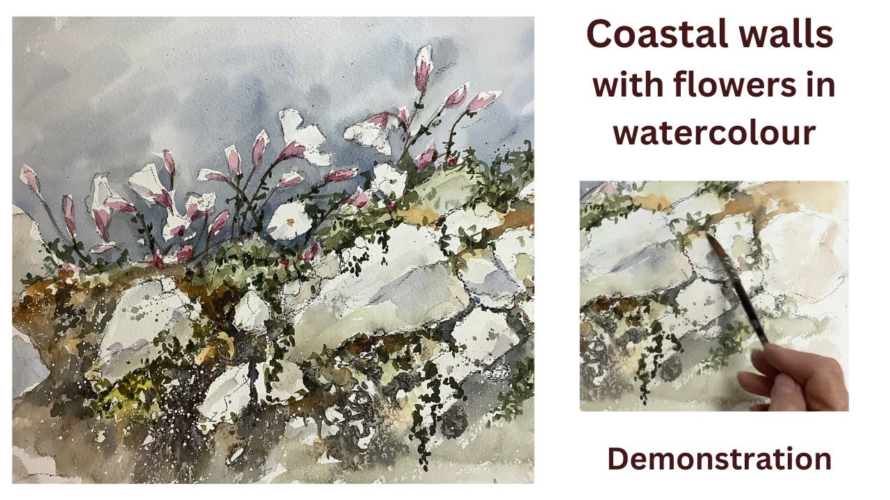 Painting coastal walls with flowers in watercolour : a demonstration.