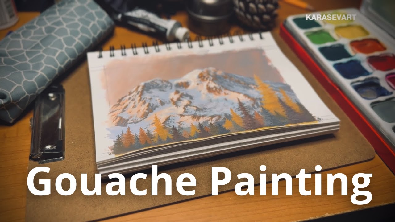 Painting a Conifer Forest & Mountain Peaks | Gouache Art Process