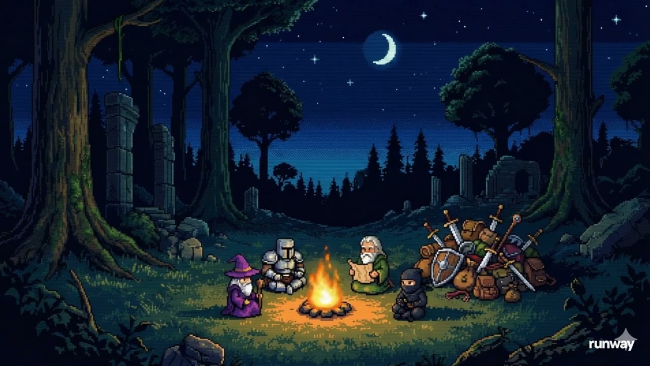Campfire at Midnight 🔥🌙 | Pixel Fantasy Lofi for Study & Relax
