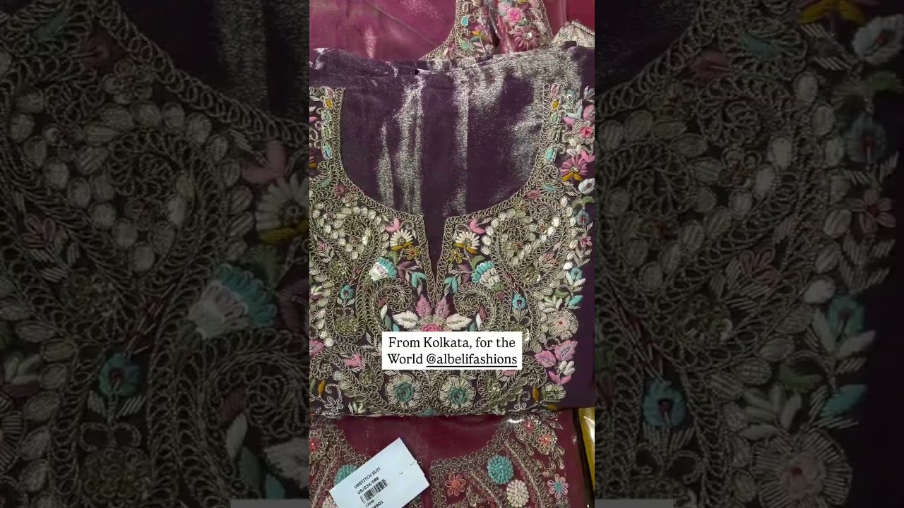 Beautiful Kolkata Hand Embroidery Suits With Zari Work Perfect For Night-time Functions #suit #zari