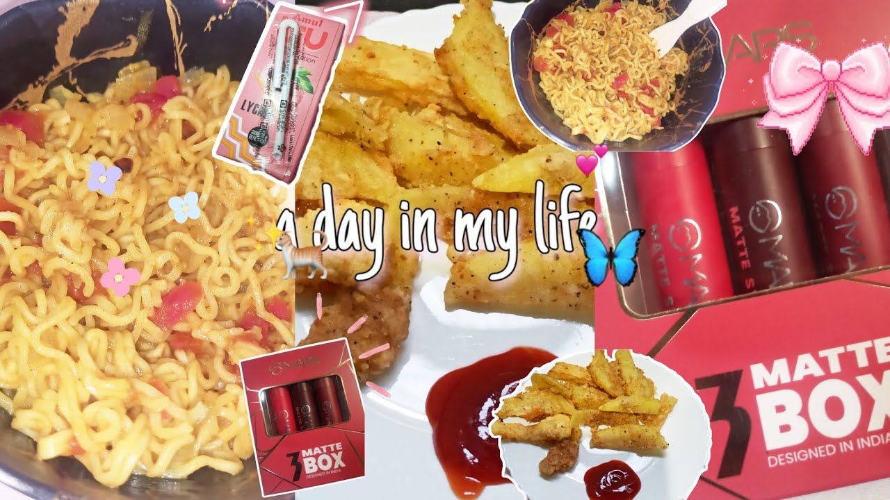 Day in my life 🌷 meggi 🍜 unboxing lipstick 💄