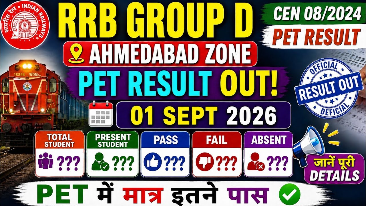 RRB Group D PET Result Out 🔥 Ahmedabad Zone | Sept 01, 2026 | How Many Qualified? Full Details