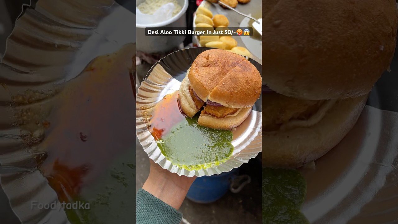 DESI ALOO TIKKI BURGER 😋 #burger #shortsfeed #ytshortsindia #streetfood