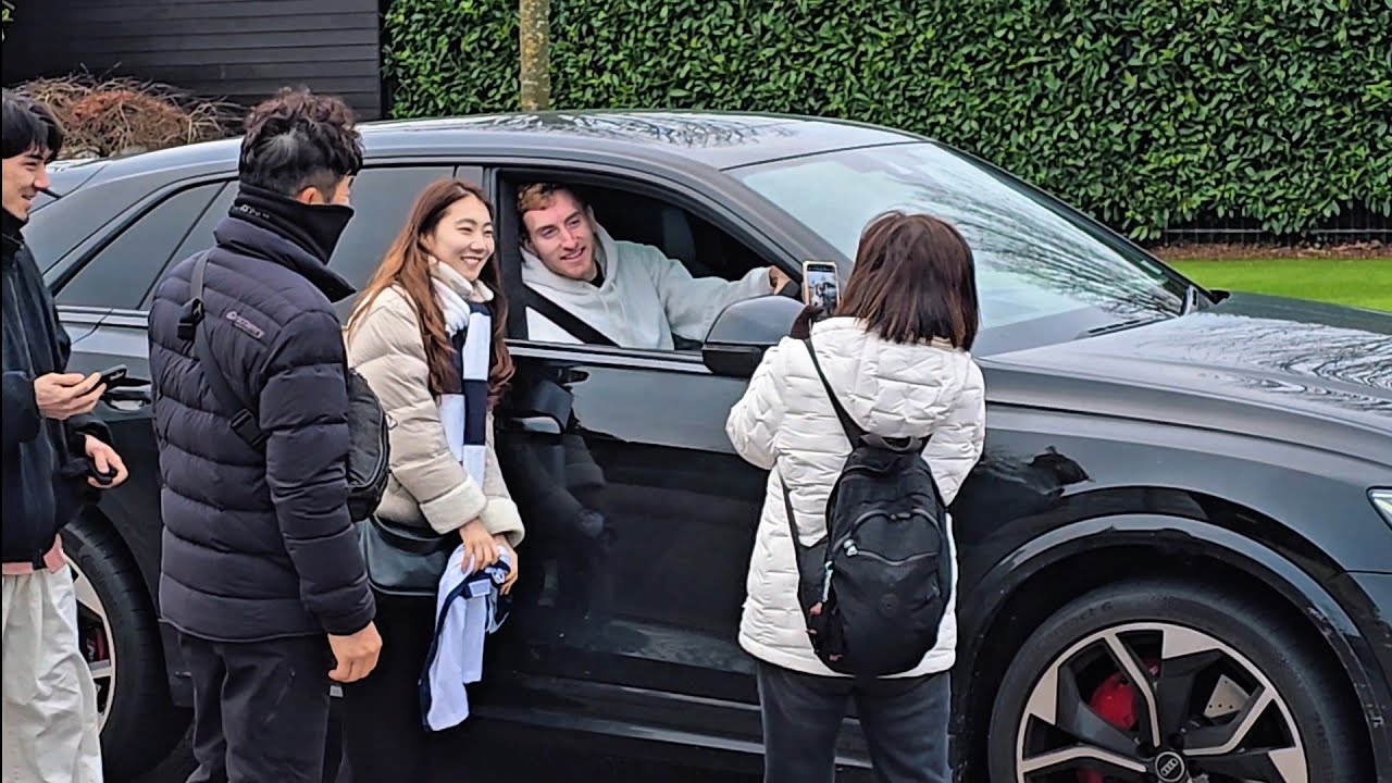 Tottenham Footballers Leave Training Ground in Their Cars Son, Kulusevski, Maddison