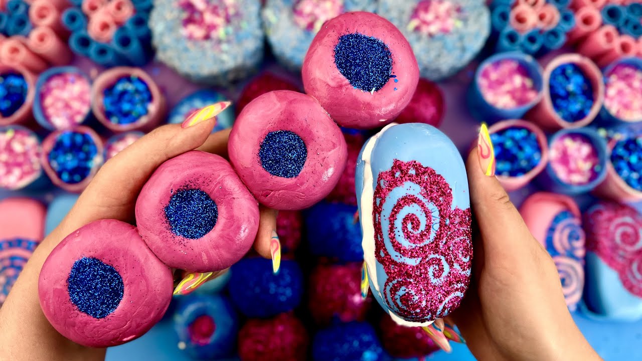 ASMR crushing soap boxes with foam, starch and glitter 💙💖 Clay cracking light plasticine 😴