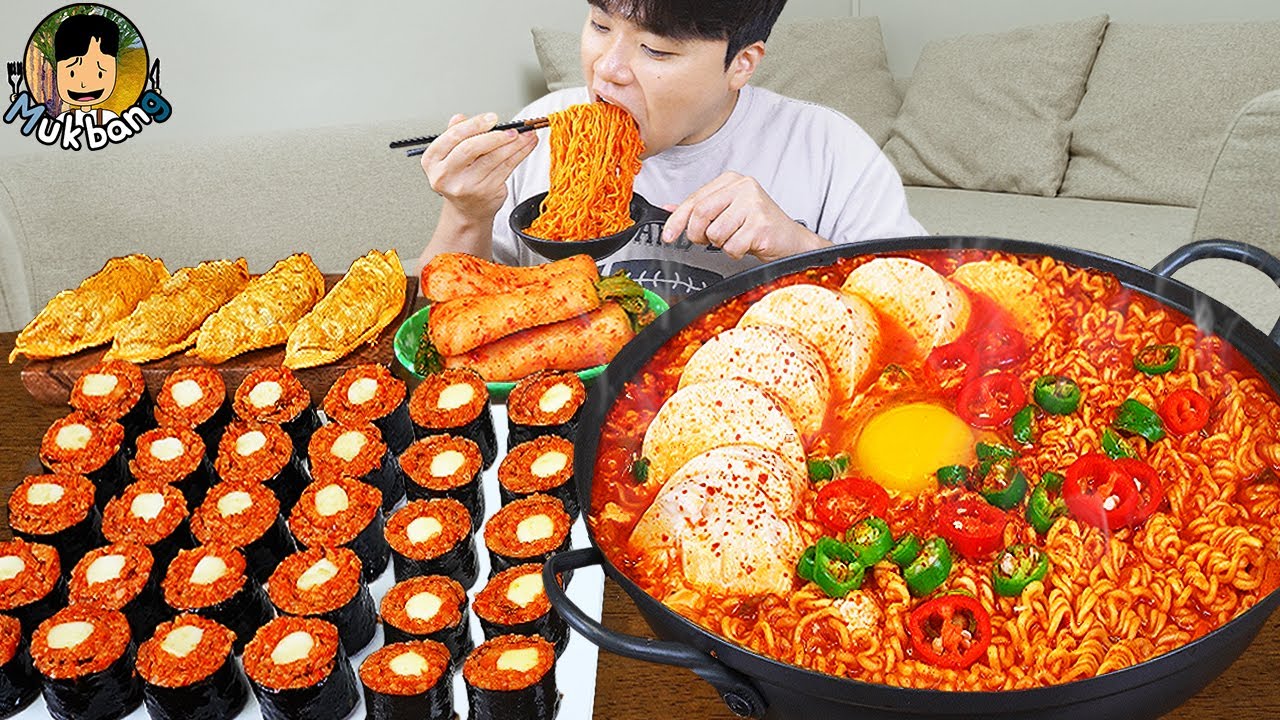 ASMR MUKBANG | острая лапша Рамён, кимбап, кимчи рецепт ! принимать пищу