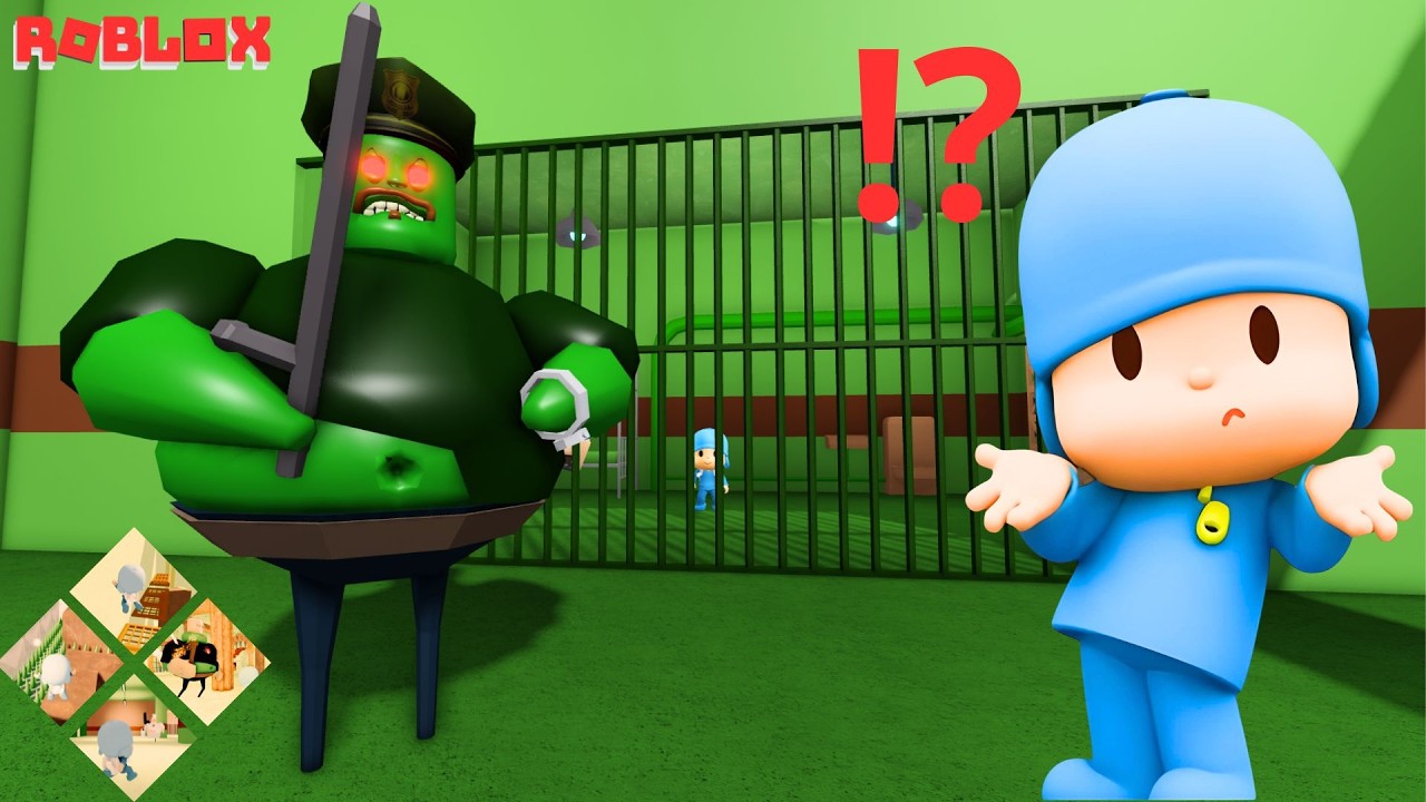 Pocoyo plays: ZOMBIE BARRY'S PRISON RUN, funnymoments | ROBLOX