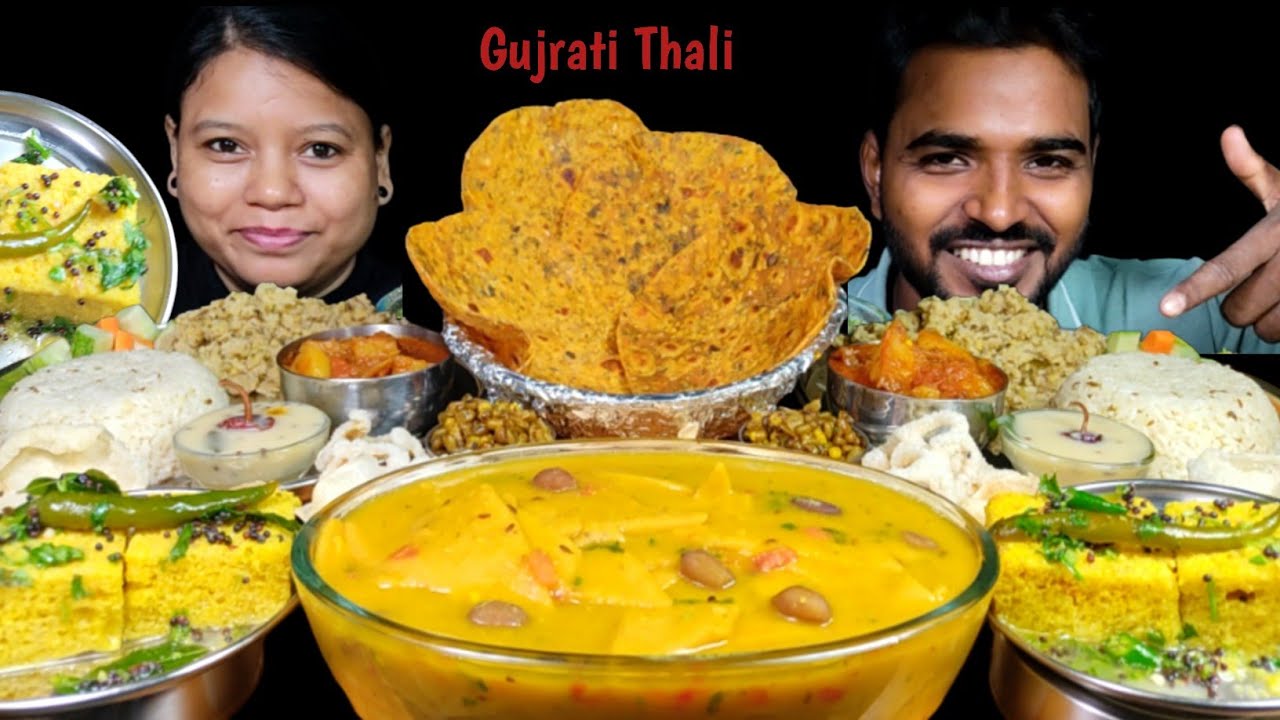 Dal Dhokli,Thepla, Dhokla, Batata Tamatar nu Shak, Kadhi, Khichdi & Rice | Asmr Eating | Eating Show
