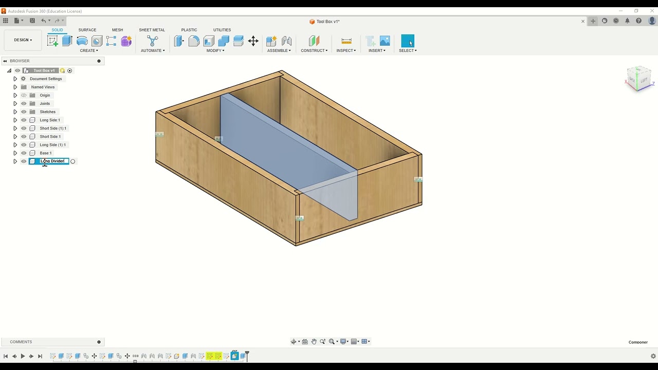 Tool box with 12 mm timber dividers