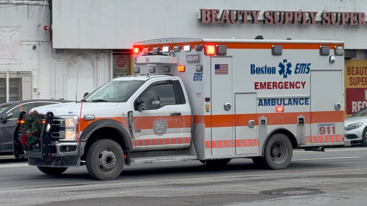 Boston ems Ambulance 3 responding down blue hill ave to a medical 