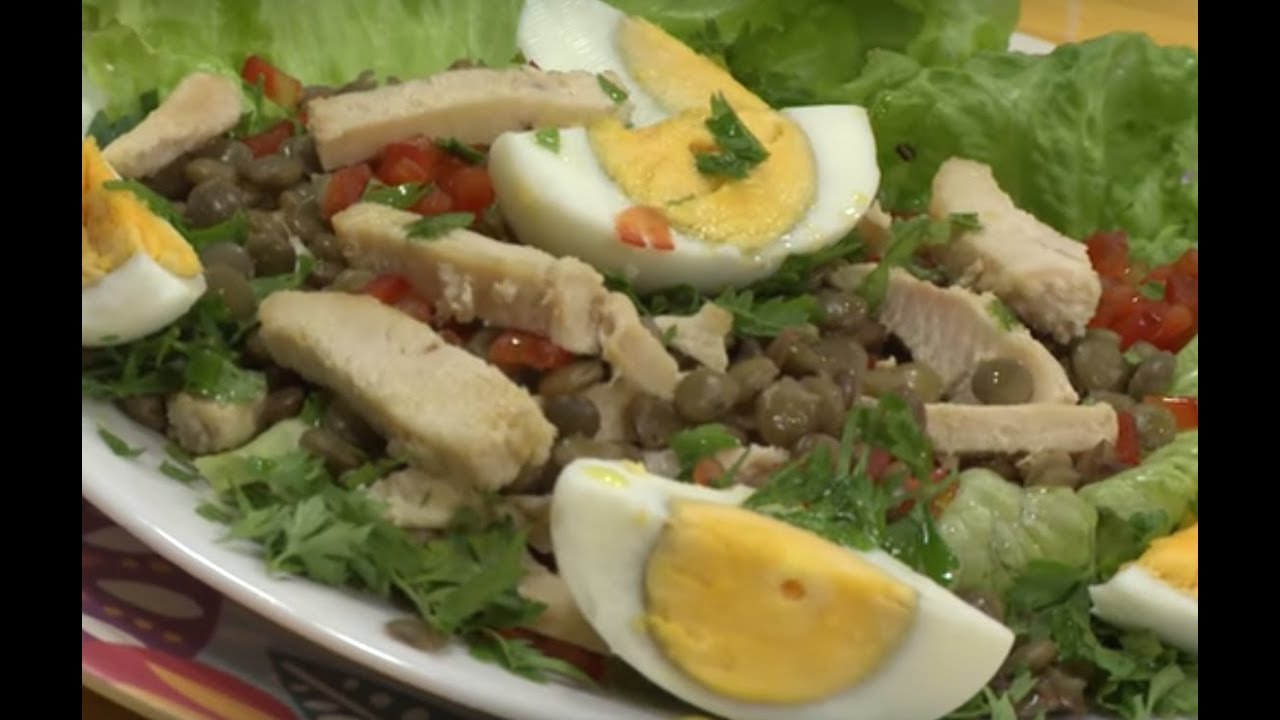 Receitas: salada de lentilha com frango grelhado e purê de moranga | SEMPRE FELIZ