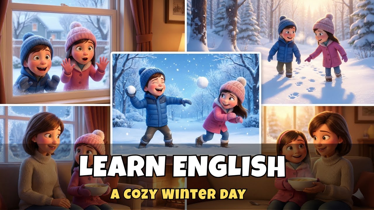 A Cozy Winter Day - English Conversations Practice Story ( A1 A2 )