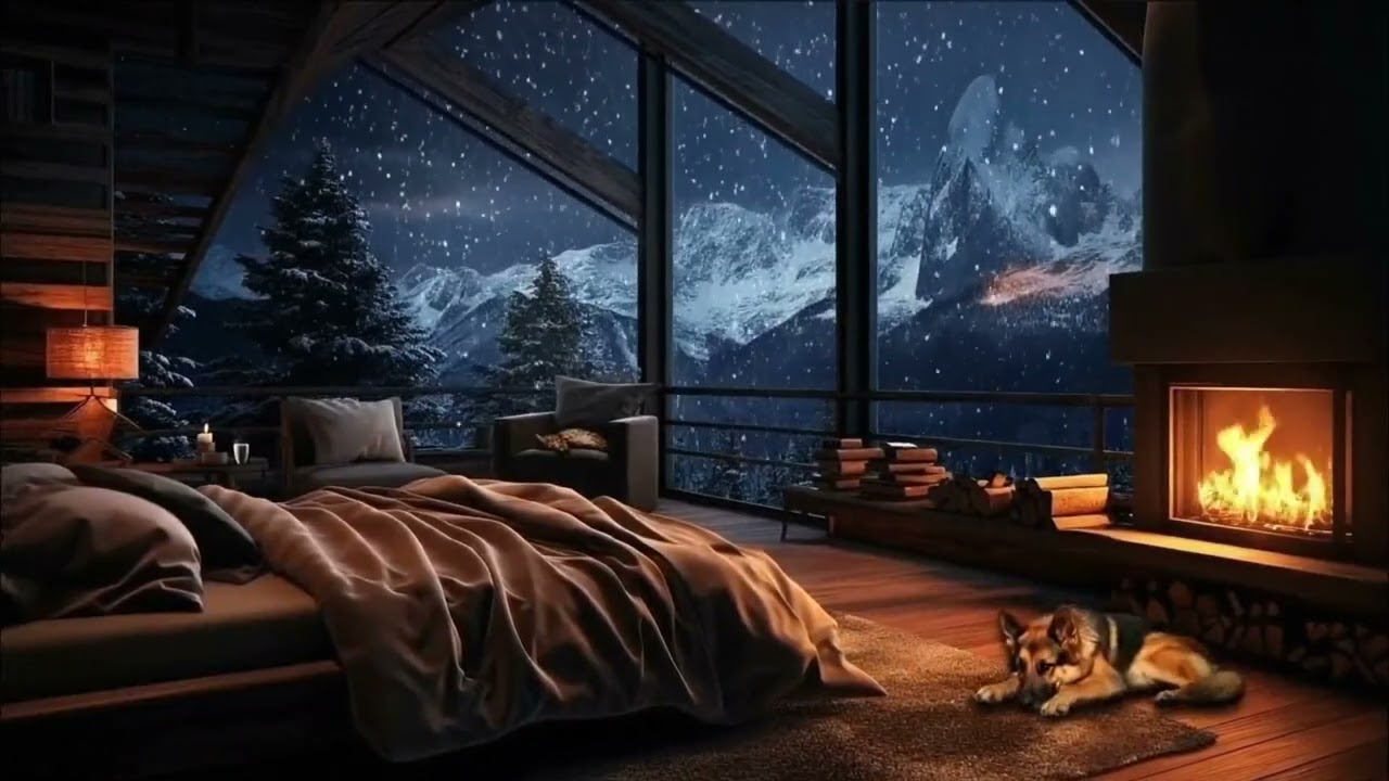 Soothing Blizzard Sounds for Sleep ❄ Cozy Winter Storm Ambience with Fireplace Crackles 💙