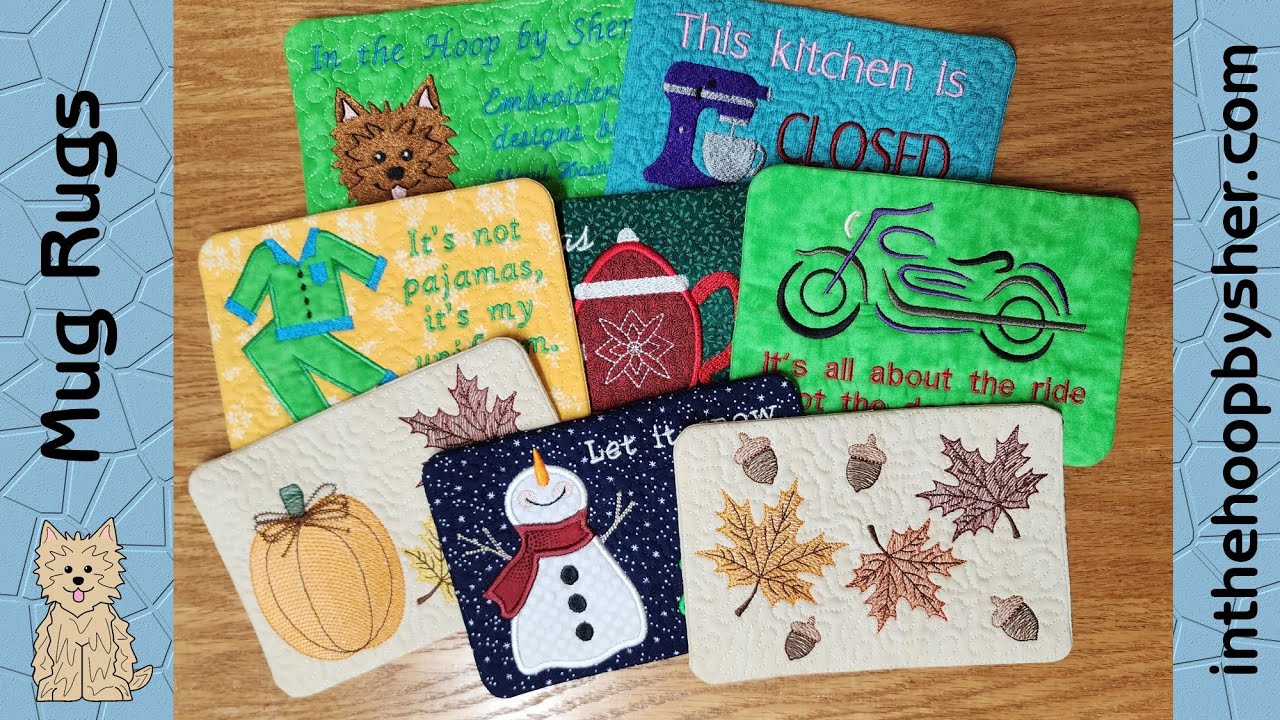 Make an in the hoop mug rug with your 5x7 inch embroidery hoop