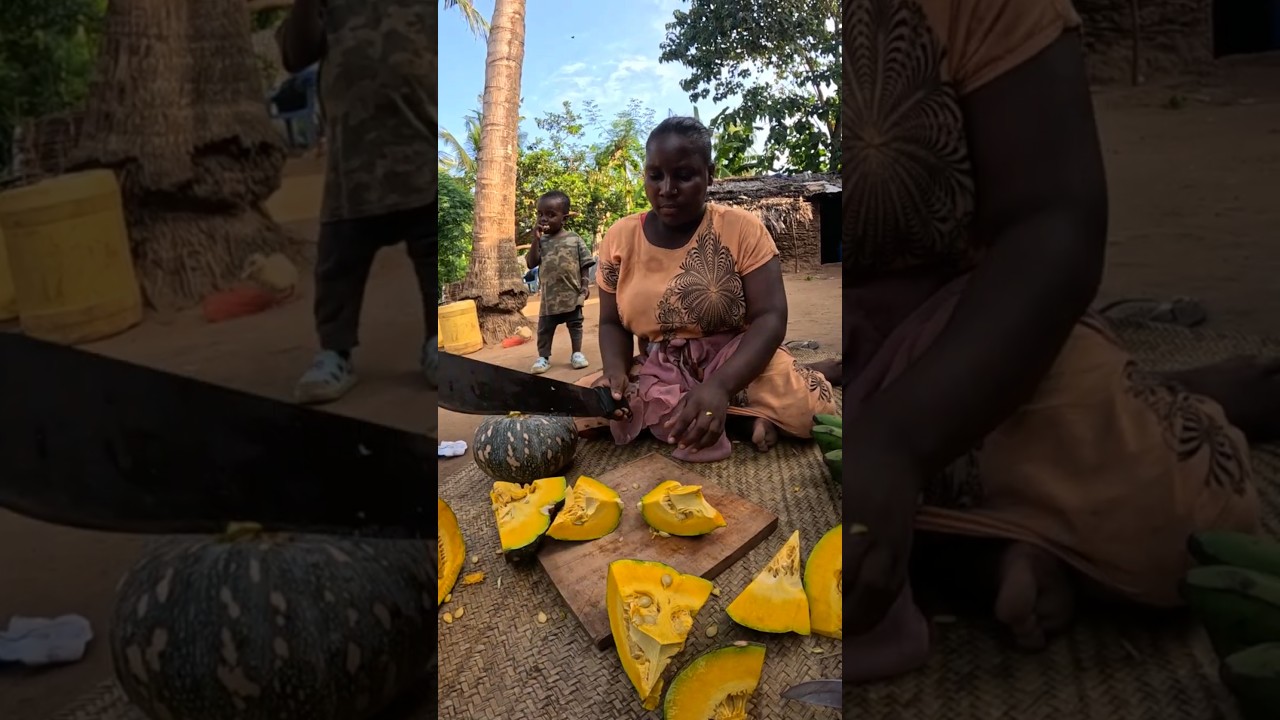Authentic African Village Life 👩&zwj;👧 Mum Prepares Pumpkin the Traditional Way#shorts #villagelife #fyp