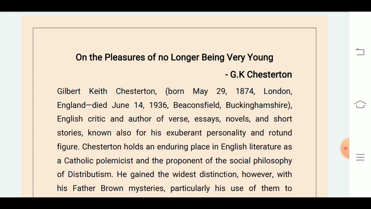 On the Pleasures of No Longer Being Young( G.K. Chesterton) Summary by Dr. Himanshu Kandpal