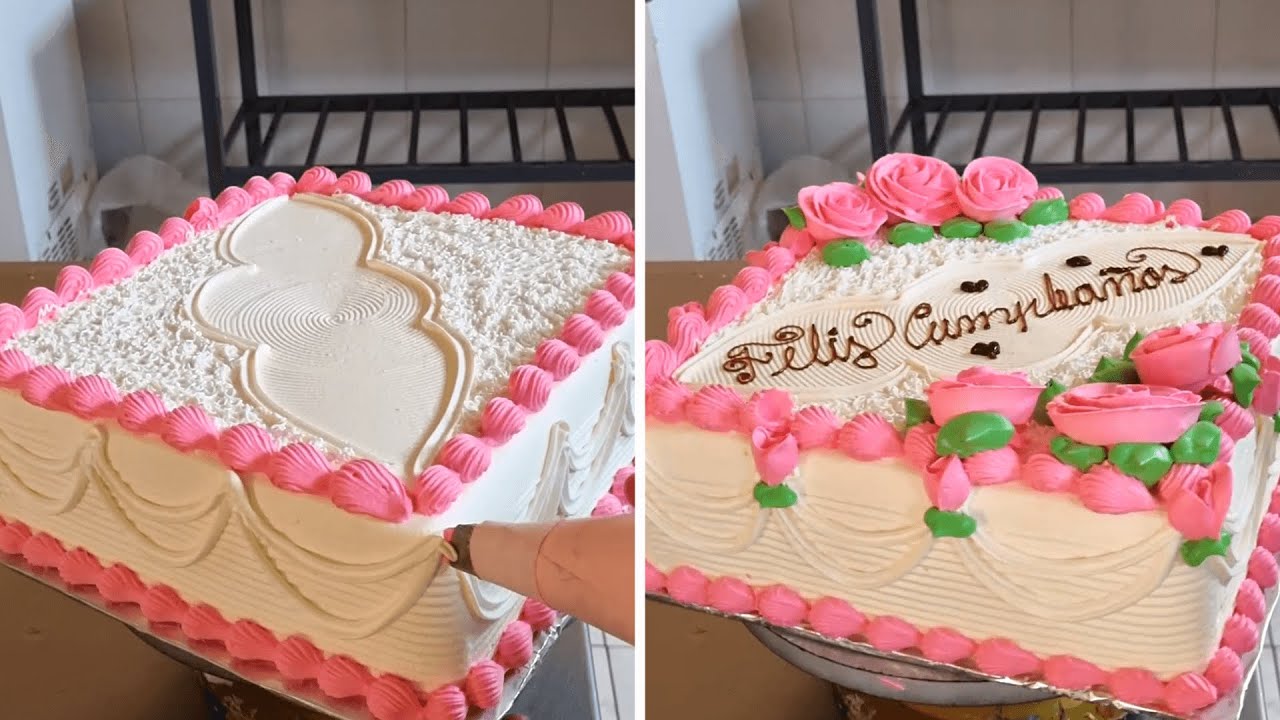 Pastel cuadrado sencillo para mujer decorado en crema chantilli