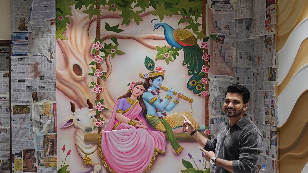 Radha krishna 3d painting on wall | CNC cutting design | Timelapse painting