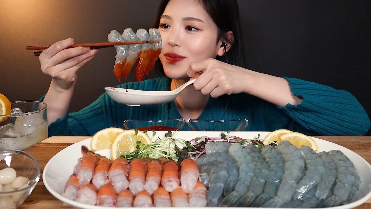 SUB)탱글오독 생새우 딱새우 회 먹방 🦐 쌓아놓고 먹을게요 리얼사운드 raw shrimp mukbang ASMR