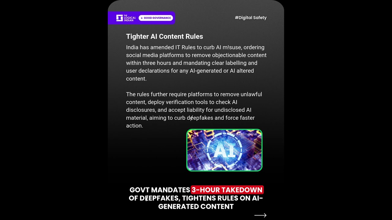 Govt Mandates 3-Hour Takedown of DɆepfakes, Tightens Rules on AI-Generated Content
