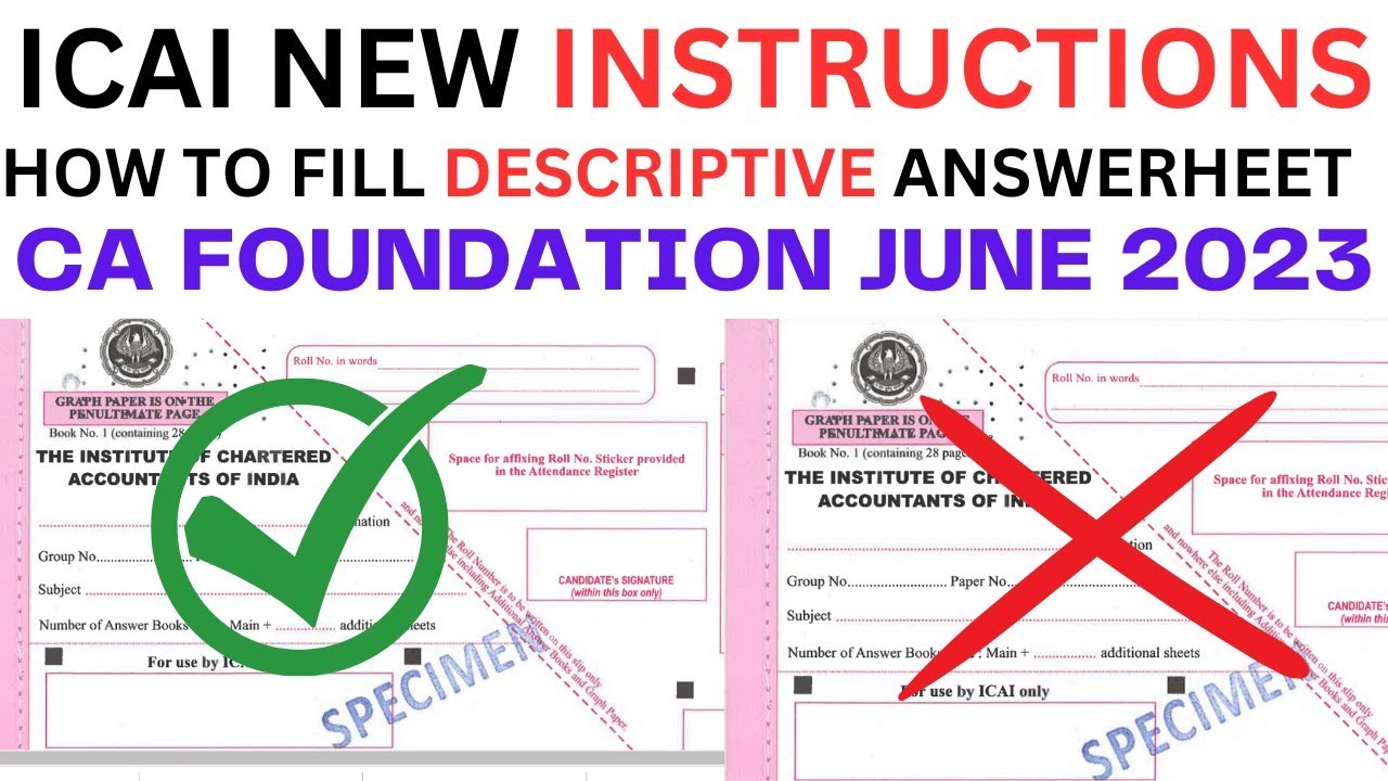 ICAI New Instructions | How to Fill Descriptive Answer Book | CA Foundation June 2023 Exams