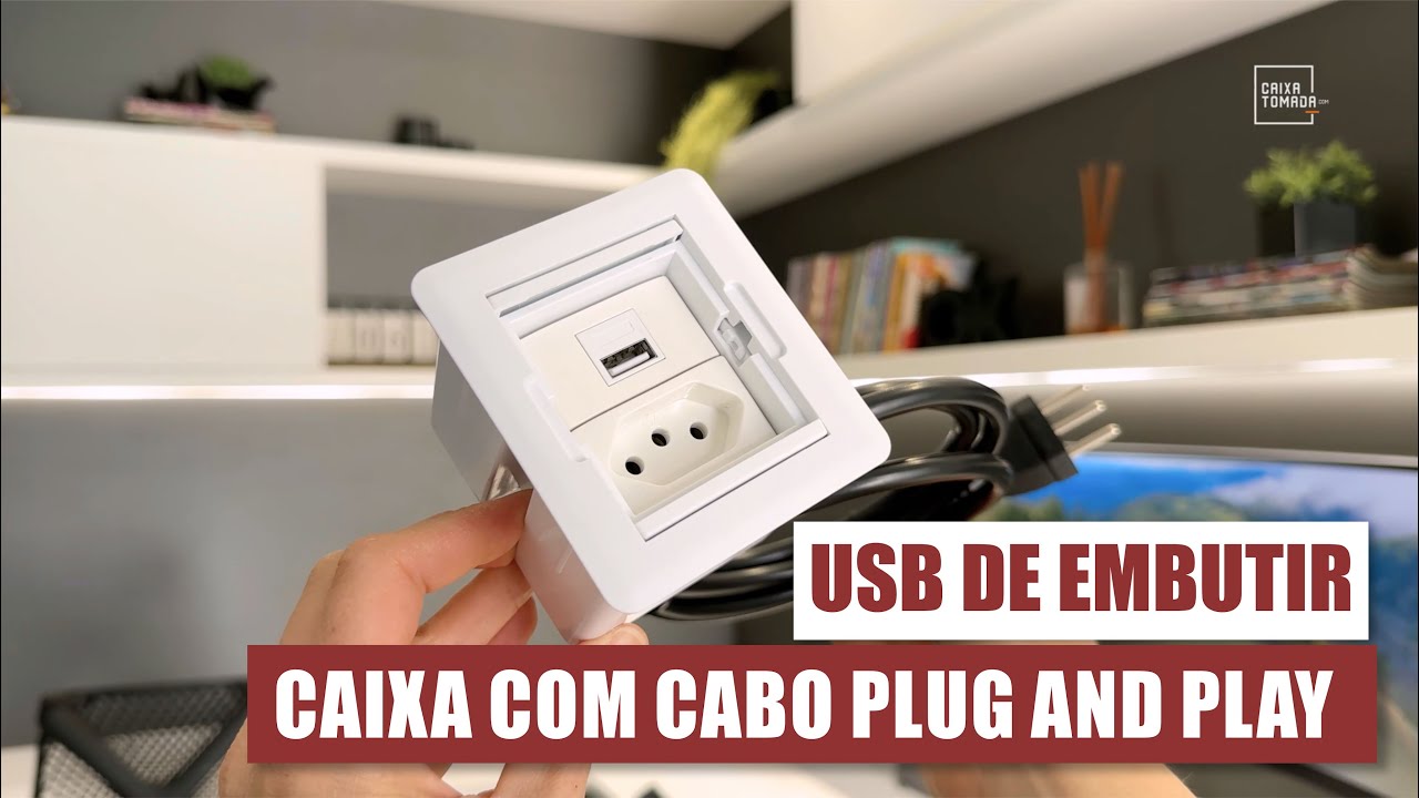 Caixa de Tomada com 1 tomada + 1 USB Carregador 10W com cabo Plug
