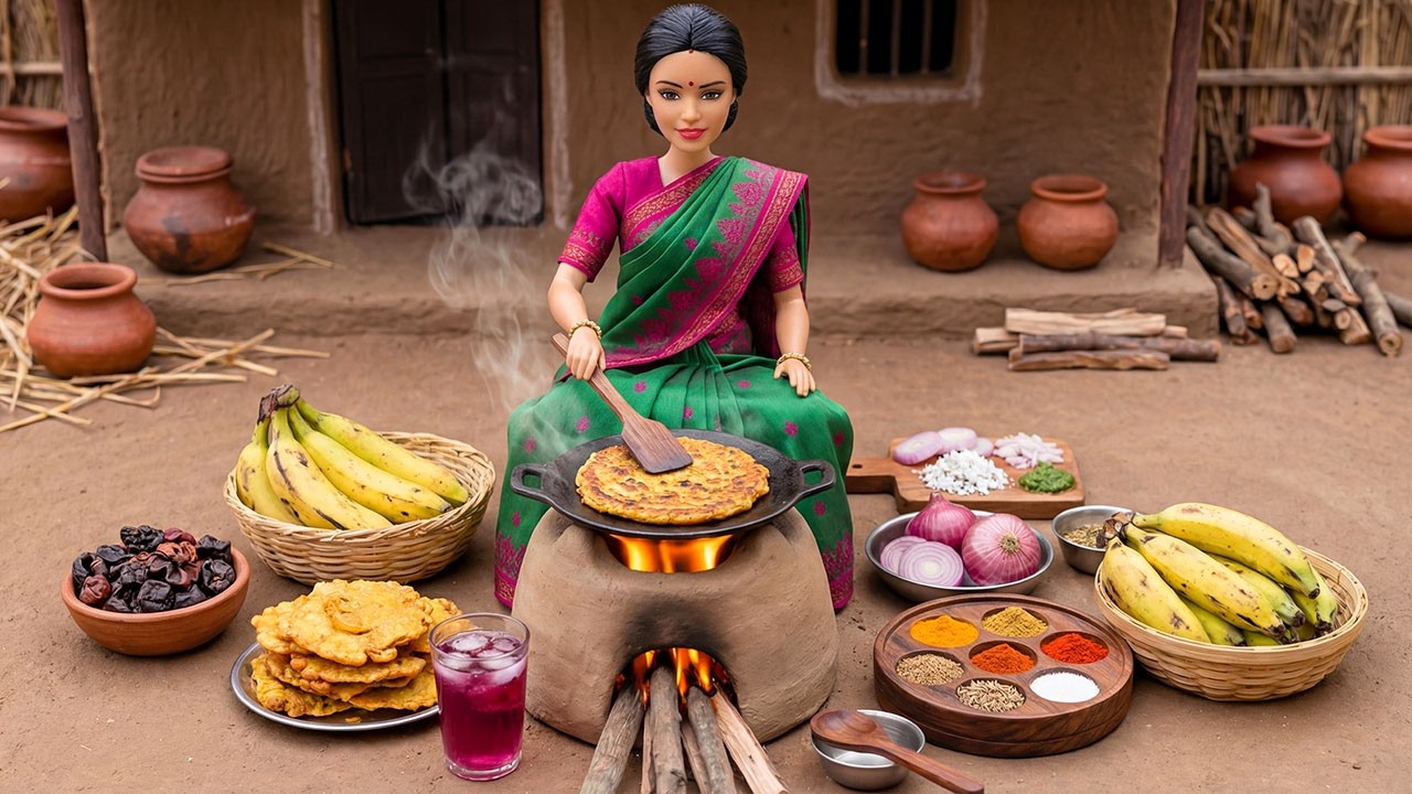 Miniature Doll Makes Thalipeeth & Kele ke Pakod, Kokum Sharbat🍘🍌 | Indian Village Tiny Kitchen Story