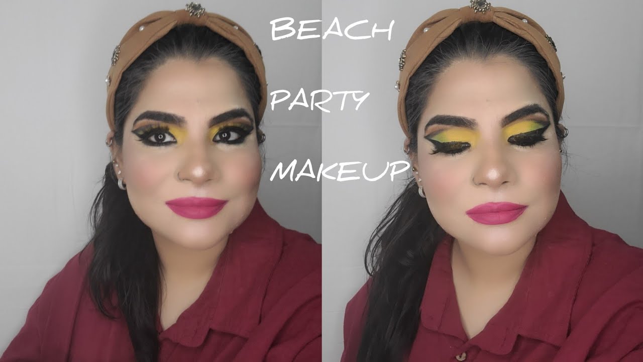 how to do Yellow Green Eye Makeup 2021| Yellow Green Glittery Eyes  Spring Beach Party Makeup