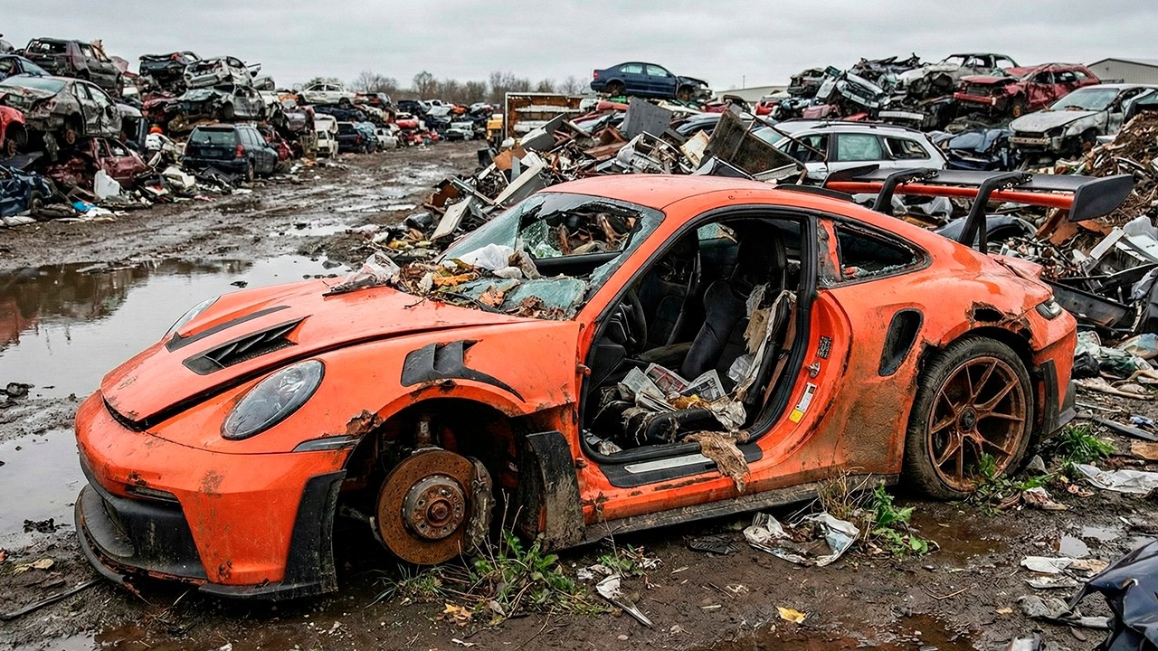 I FOUND A DESTROYED Porsche 911 GT3 RS 2023 (992) ABANDONED IN A JUNKYARD… UNBELIEVABLE CONDITION! 😱