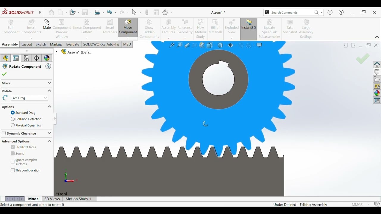SolidWorks Tutorial: Rack and Pinion Gear Animation |  SolidWorks Beginners Tutorial